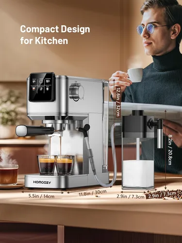 Miniatura 9 de Máquina de café expreso de 20 bares, cafetera caliente y fría con espumador de leche, pantalla táctil, tanque de agua compacto, máquinas de café