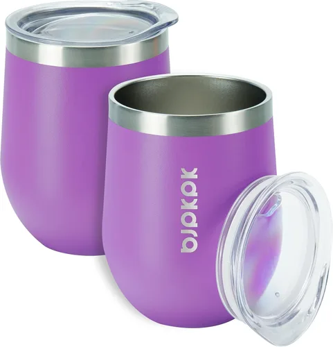 Miniatura 27 de BJPKPK 2 vasos de vino aislados de 12 onzas, tazas de café al vacío de doble pared de 12 onzas con tapa, vasos de vino de acero inoxidable A-verde