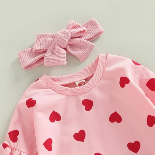 Miniatura 4 de Mameluco de manga larga para el primer día de San Valentín para bebé, niño y niña, sudadera con cuello redondo