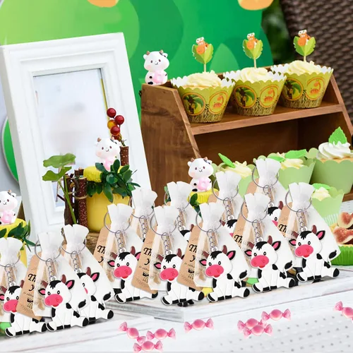 Miniatura 3 de CiciBear Paquete de 24 llaveros de vaca para decoración de fiesta para invitados, fiesta temática de vaca, animales de granja, baby shower, fiesta