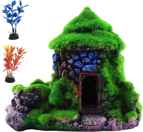 M2cbridge Decoración de acuario, casa de escondite de peces, cueva Betta con musgo verde realista (estilo 1)