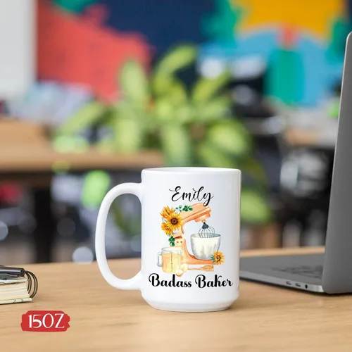 Miniatura 5 de Taza de café para panadero, regalos de panadero, taza de café Badass Baker personalizada, taza de regalo con nombre personalizado para panadero