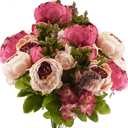 Miniatura 7 de FiveSeasonStuff - Peonías y hortensias artificiales de seda, ideal para decoración de bodas, novias, hogar, decoración de centro de mesa (2 ramos).