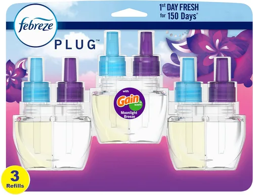 Miniatura 18 de Febreze Fade Defy PLUG - Ambientador antiolor para eliminar olores, Downy April Fresh, Gain Original, Linen & Sky, (3) recargas de aceite perfumado