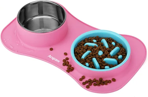 Miniatura 12 de Anipaw Cuencos de alimentación lenta para perros 3 en 1 de acero inoxidable para alimentos y agua con alfombrilla de silicona antideslizante