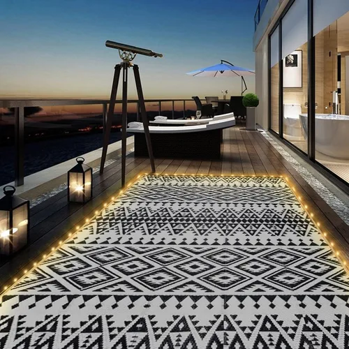 Miniatura 7 de Alfombra Impermeable para Exteriores 9x12 pies, Tapete de Paja de Plástico Reversible Boho para Patio RV Terraza Porche Patio Trasero Balcón Camping