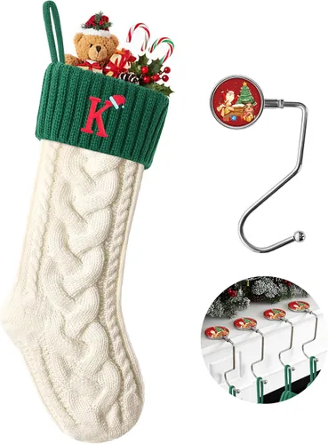Miniatura 121 de Botas de Navidad personalizadas, iniciales personalizadas, 18 pulgadas, botas de Navidad tejidas con letras para colgar en la chimenea, botas de Rojo