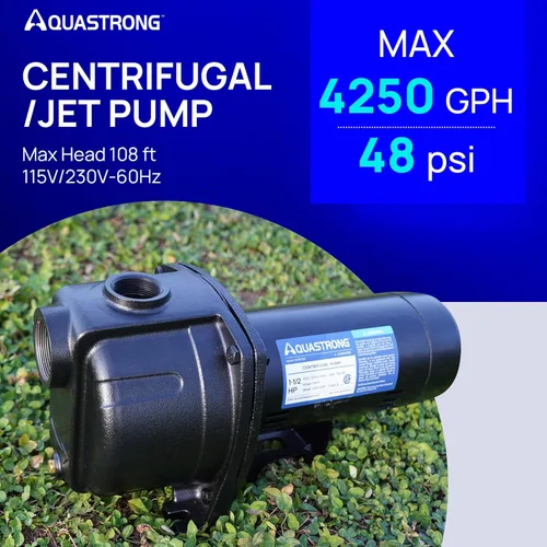 Miniatura 2 de AQUASTRONG Bomba centrífuga de chorro de pozo poco profundo de 1.5 HP, 4250 GPH, 115/230 V, bomba de refuerzo de hierro fundido duradera