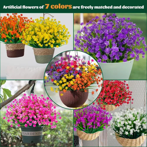 Miniatura 5 de Lnoicy 20 flores artificiales para exteriores, decoración de flores de plástico, resistentes a los rayos UV, plantas artificiales para interiores