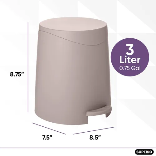 Miniatura 2 de Superio Mini cubo de basura para baño con tapa de 3 litros, cubo de basura de plástico de 0.75 galones, moderno bote de basura con pedal de pie
