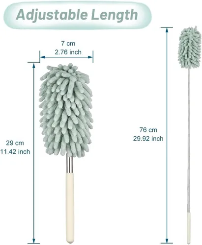 Miniatura 8 de Plumero de microfibra retráctil verde para limpiar plumero de mano extensible lavable plumero herramienta de limpieza para limpieza de oficina