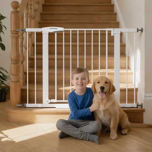Miniatura 10 de Puerta de bebé para escaleras, puerta de perro de cierre automático de 26 a 40 pulgadas para puertas, puerta infantil montada a presión con puerta