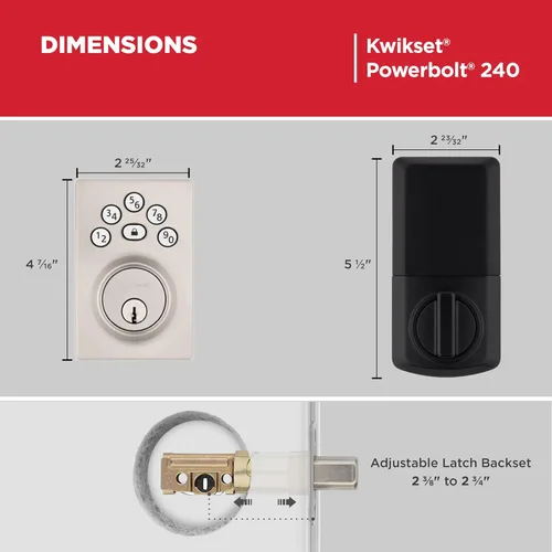 Miniatura 9 de Kwikset Powerbolt 240 - Cerradura de puerta con teclado electrónico contemporáneo de 5 botones en níquel satinado, con entrada sin llave