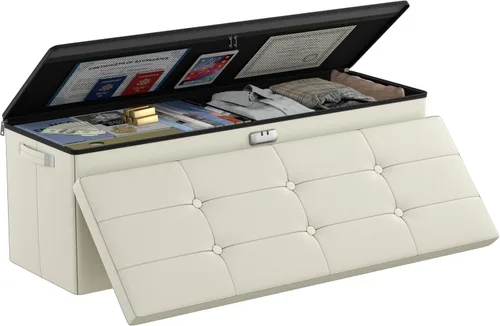 Miniatura 11 de DocSafe Banco otomano de almacenamiento con cerradura, banco plegable ignífugo de 30 pulgadas, reposapiés taburete, baúl de almacenamiento seguro