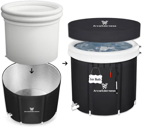 Bañera fría de aluminio – Tina de baño de hielo XL de 130 galones para atletas, vaina de hielo reflectante del calor con cubierta, forro interior