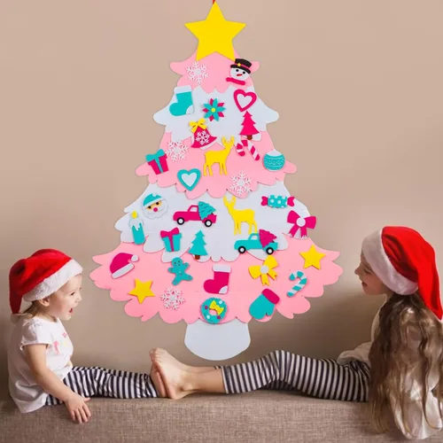 Árbol de Navidad de fieltro para niños de OurWarm para pared, set de 35 piezas de árbol de Navidad de fieltro DIY para niños pequeños, árbol de
