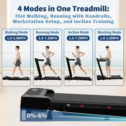 Miniatura 2 de Caminadora 4 en 1 con control remoto inclinado compacto 3.0HP plegable debajo del escritorio para oficina en casa, fitness, capacidad de 300 libras