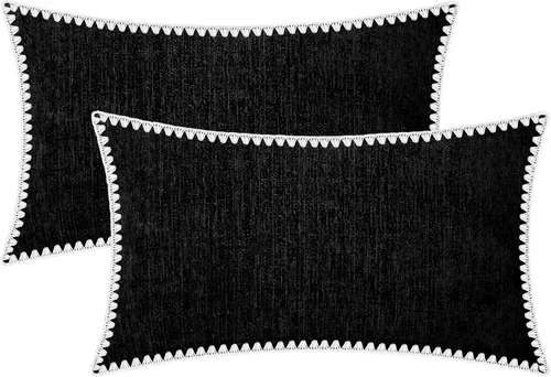 Miniatura 96 de BRAWARM Fundas de almohada 40x40 cm - Paquete de 2 fundas de almohada de chenilla negra, fundas de almohada de chenilla suave teñida sólida