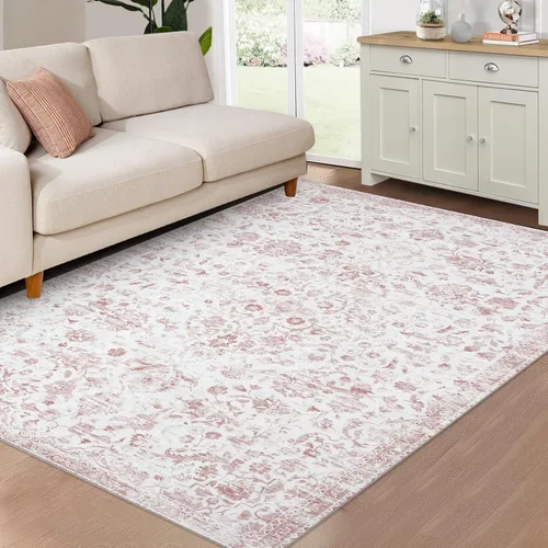 Miniatura 14 de CAROMIO Alfombra de pasillo vintage envejecida, lavable, resistente a las manchas, antideslizante, alfombra de acento oriental con medallón floral