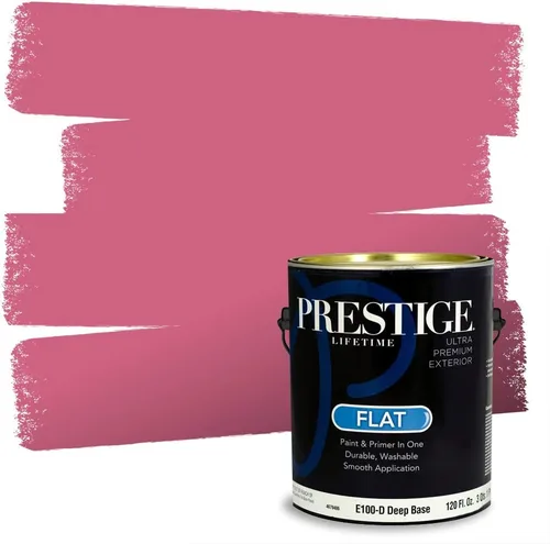 Miniatura 185 de Prestige Paints E100-T-SW6591 Pintura exterior e imprimación en uno, 1 galón, plano, combinación comparable de Sherwin Williams Amaryllis, 1 galón