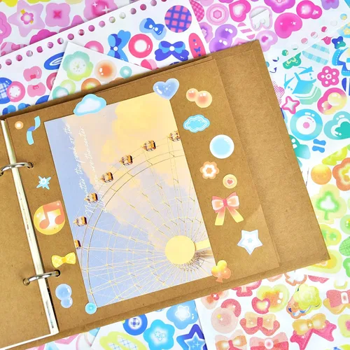 Miniatura 6 de 2300 piezas calcomanías para álbumes de recortes, lindas calcomanías de mariposas, estrellas, corazones, autoadhesivas, lazos coreanos, calcomanías