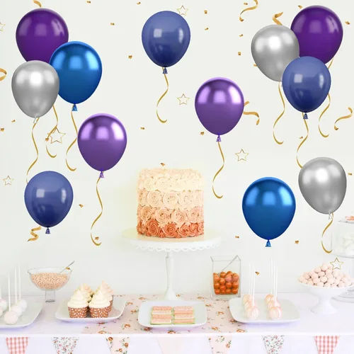 Miniatura 61 de Globos rosados y morados, 50 unidades de 12 pulgadas, globos de confeti, globos de látex metálicos rosados y morados con cinta, globos de fiesta
