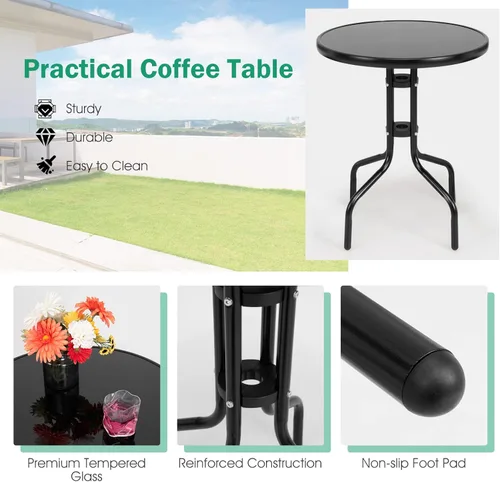 Miniatura 7 de Tangkula Juego de 3 piezas plegables para patio, sillas plegables y mesa con mesa de vidrio templado, mesa redonda y sillas plegables, juego