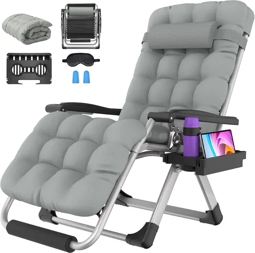 Miniatura 19 de Suteck Silla de gravedad cero de gran tamaño, silla reclinable de 29 pulgadas XL para exteriores con cojín extraíble y reposacabezas, silla