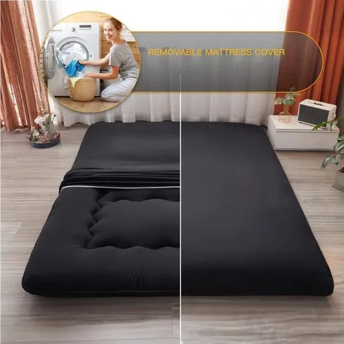 Miniatura 2 de Colchón japonés de suelo futón, tapete grueso de tatami, colchoneta plegable enrollable para niños y niñas, colchón para dormitorio de niños y Negro