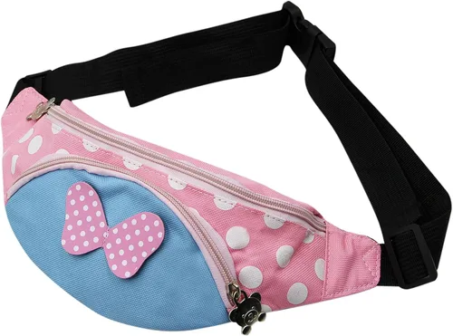 Riñonera para niños, con lindo diseño de lunares y lazo, mini bolsa cruzada para niñas y niños pequeños para viajes deportivos, Rosado, Casual