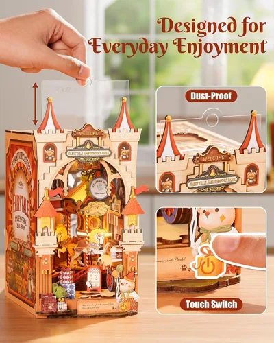 Miniatura 5 de Rolife - Kit de rincón de libros con luces que fluyen y alimentación Type-C - Parque de atracciones de cuento de hadas TGB17 - Kit de casa