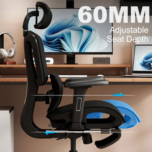 Miniatura 7 de Vonesse Silla de oficina ergonómica con reposapiés, sillas de escritorio con reposacabezas y reposabrazos ajustables 3D, silla de juegos de Negro