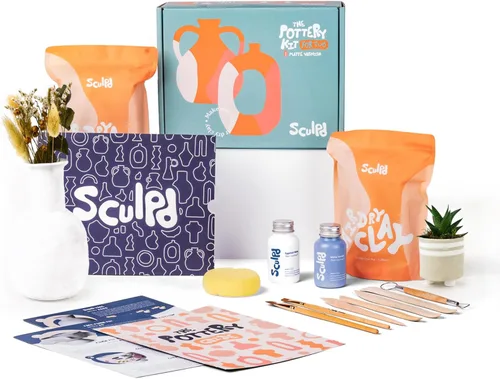 Sculpd - El kit original de cerámica - Kit completo de arcilla seca al aire para adultos incluye herramientas de escultura, barniz, pinceles de
