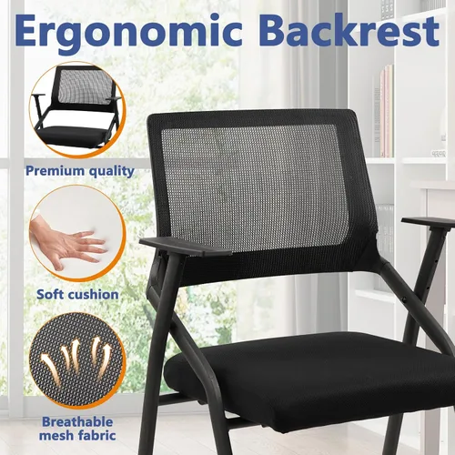 Miniatura 8 de CLATINA Sillas plegables apilables para sala de conferencias con ruedas, silla de escritorio de oficina acolchada portátil con soporte lumbar