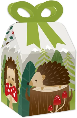 Big Dot of Happiness Forest Hedgehogs – Cajas de regalo cuadradas – Caja de lazo para fiesta de cumpleaños o baby shower, juego de 12