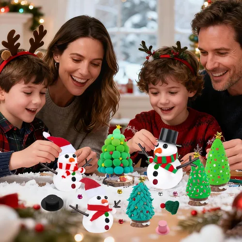 Miniatura 3 de FIIOEOY Juego de 24 piezas de arcilla para niños con diseño de muñeco de nieve y árboles de Navidad, colorido juego de manualidades de Navidad