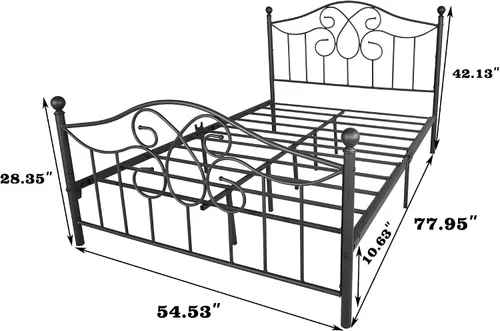 Miniatura 2 de DUMEE Base de cama de metal tamaño matrimonial con cabecera y estribo vintage, almacenamiento debajo de la cama, no necesita somier