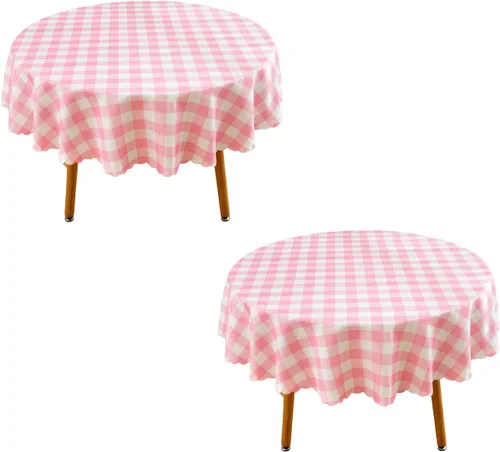Miniatura 40 de MANGATA CASA Mantel de cuadros rosa para mesas cuadradas, mantel a cuadros, impermeable, para cocina y mesa, mantel de poliéster a cuadros sin Rosa