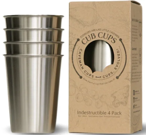 Vasos de acero inoxidable pesado de alta calidad para niños y niños pequeños. Paquete de 4 unidades seguras sin montura de 8 onzas