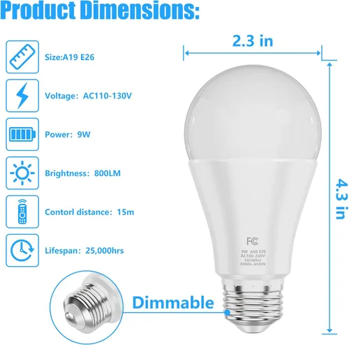 Miniatura 2 de Bombilla A19 que cambia de color con control remoto y control de aplicación, 800LM 9W (equivalente a 60W) regulable 3000K-6500K RGBWW, base E26