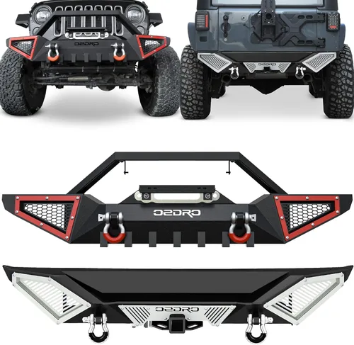 Miniatura 8 de OEDRO Parachoques delanteros y traseros, compatibles con Jeep Wrangler JK y Unlimited 2007-2018, parachoques Rock Crawler con montaje de placa