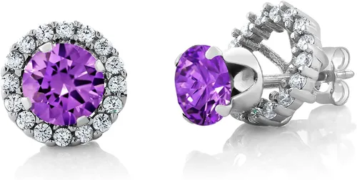 Miniatura 21 de Gem Stone King Aretes redondos de plata de ley 925 de 0.236 in con piedra natal extraíble para mujer