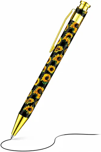 Yexiya 1 Pieces Sunflower Pens Ballpoint Click Ball Pens Reusable Retractable Journaling Sunflower Party Favors Black Ink Medium Point 1.0 mm Gift