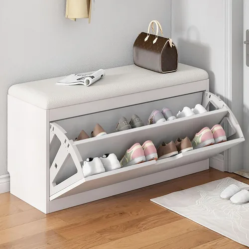 Miniatura 8 de Banco de zapatos, banco con almacenamiento de zapatos, banco de entrada superior con cojín extraíble, zapatero de madera con cajón de almacenamiento