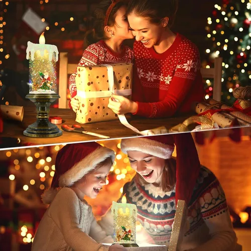 Miniatura 7 de Velas sin llama AOMIL de Navidad, velas sin llama parpadeantes con temporizador, velas LED de Navidad operadas por batería, luz de vela de muñeco