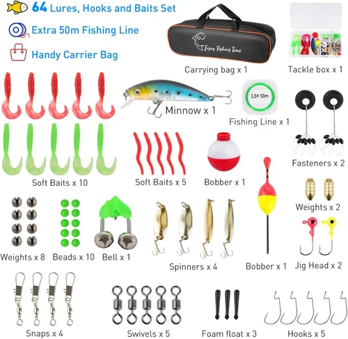 Miniatura 5 de Kit de caña de pescar para niños, caña telescópica de 59 pulgadas y carrete para principiantes con carrete Spincast, caja de aparejos, bolsa