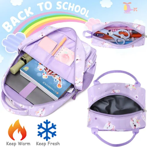 Miniatura 25 de Juego de mochila para niñas y adolescentes, mochila escolar para niños con bolsa para el almuerzo, estuche para lápices, mochilas escolares