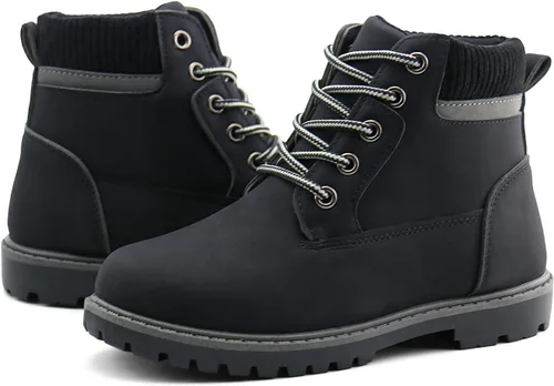 Miniatura 5 de JABASIC Botas de tobillo para niños y niñas, con cordones, cómodas botas de trabajo al aire libre