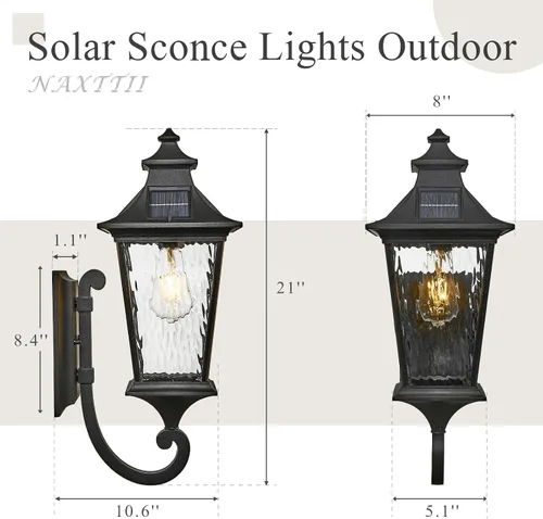 Miniatura 5 de Apliques solares impermeables para exteriores con control remoto de 20.9 pulgadas de altura, luces solares de pared de gran tamaño con vidrio