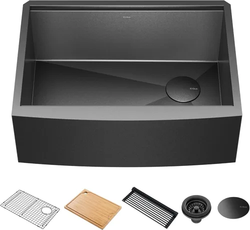 Miniatura 15 de KRAUS Kore KWF210-27 - Fregadero de cocina de acero inoxidable de calibre 16 con estación de trabajo de granja de 27 pulgadas con accesorios